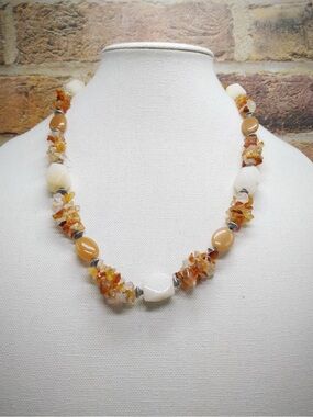 Genuine Carnelian Agate Chip Necklace Natural Stone Boho Beaded